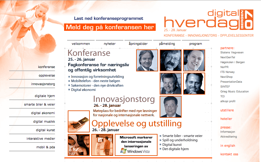 screenshot of front page of Digital hverdag conference site showing only male speakers