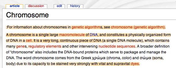 screenshot of demo page in wikipedia with words colour-coded according to the reputation of their authors