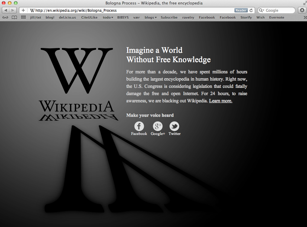 Wikipedia And Craigslist And Thousands Of Other Websites Blackout In Protest Of Sopa Jill Txt