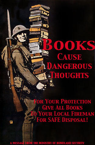 A propaganda poster encouraging the people to give up their books.