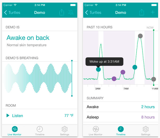 The app that goes with the Mimo Baby Monitor - wearable devices for a baby.