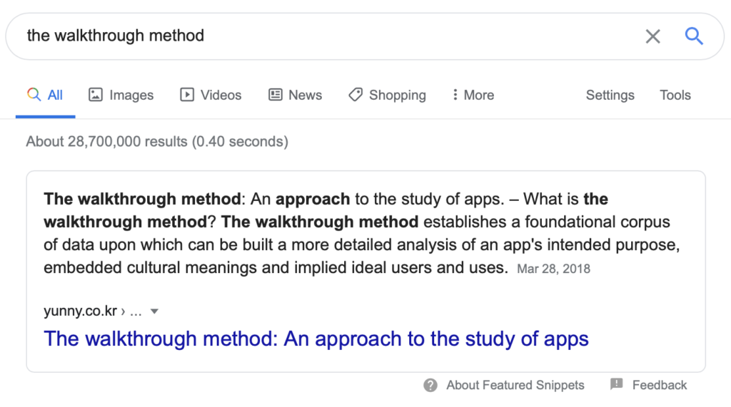screenshot of the google result for "the walkthrough method"