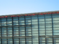 A section of the Telenor building showing Holzer's band of words