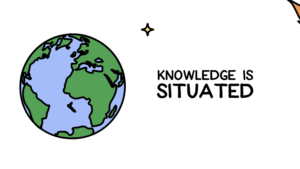 Drawing of the Earth with the text "KNOWLEDGE IS SITUATED"