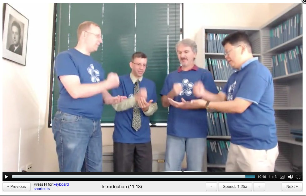 The four professors in "An Introduction to Interactive Programming in Python" playing rock, stone, scissors, lizard, Spock